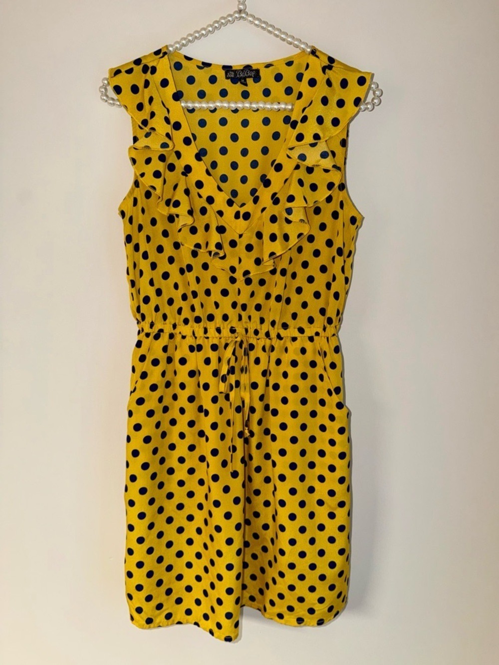 Bebop Mustard Yellow Polka Dot Ruffle Dress | Size Medium - Picture 2 of 11